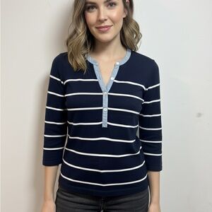 J. McLaughlin Navy Striped Henley Top